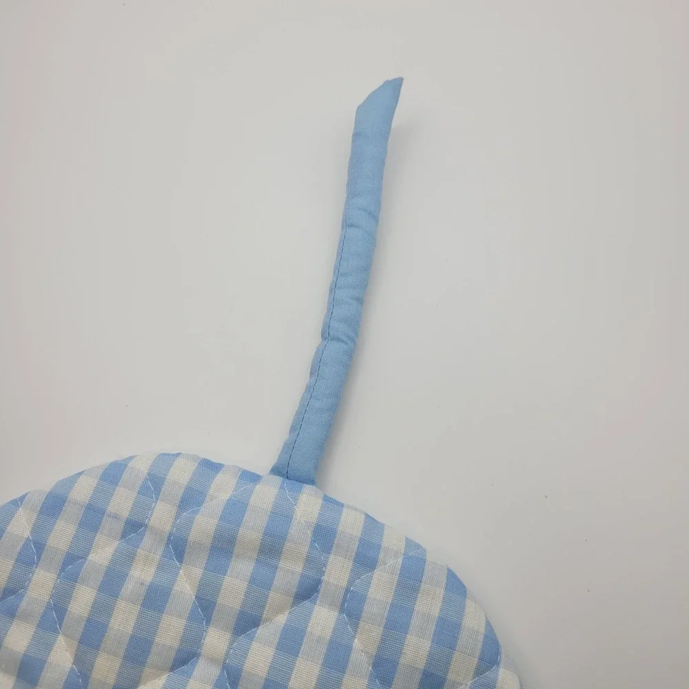 Quilted Gingham Mouse Trivet Pot Holder Flat Handmade Kitchen Decor Blue Hanging